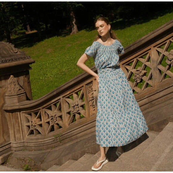 Guadalupe Momposina Dress One Size Floral Tully Blue Maxi Cotton - Picture 1 of 10